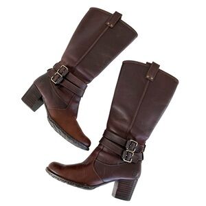Born Lewisa Boots Brown Leather Block Heel Tall Riding Boots Womens 6